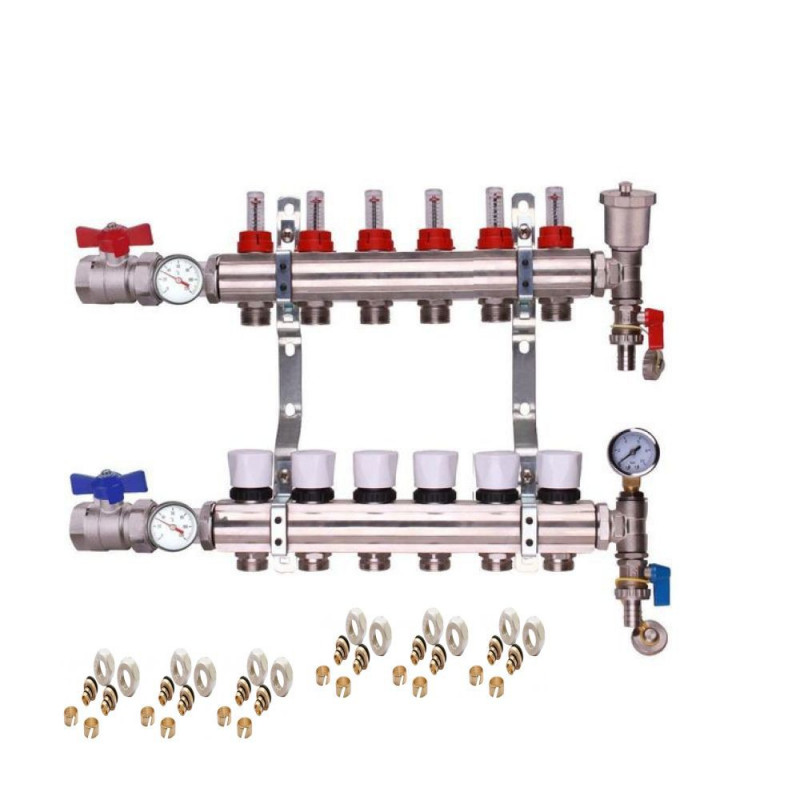 2 PORT MANIFOLD + BALL VALVE WITH THERMOMETER
