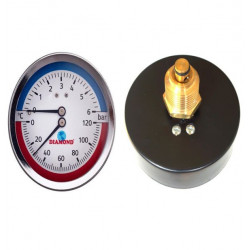 80mm Thermomanometer Temperature & Pressure Gauge up to 120 C & 6 Bar Rear