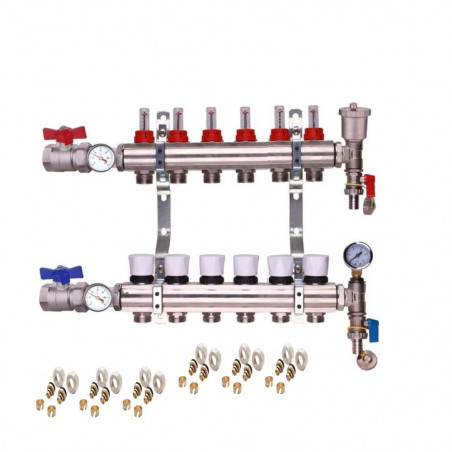 12 PORT MANIFOLD + BALL VALVE WITH THERMOMETER