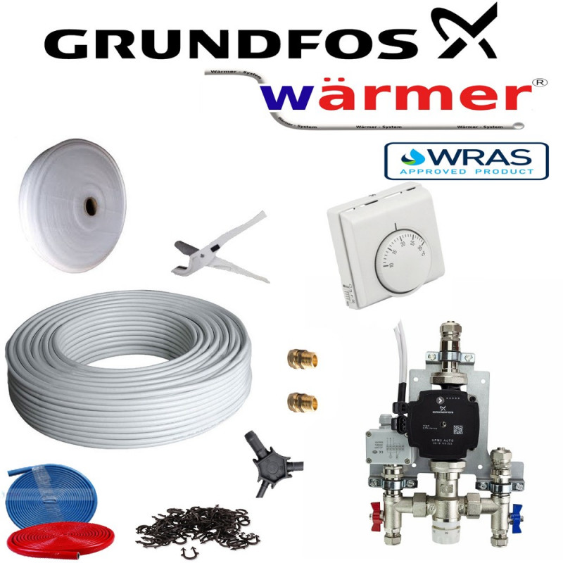 5-10SQM SINGLE ZONE WATER KIT manual room thermostat GRUNDFOS circulating pump