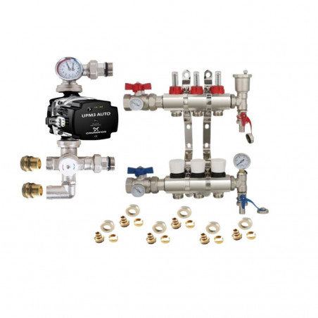 Brass Underfloor Heating Complete Manifold +(A) Rated Grundfos Pump 3 Ports
