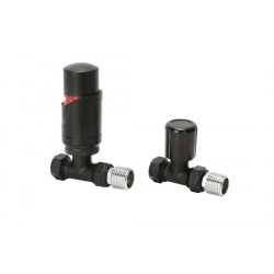 Black Straight Thermostatic Radiator Valve Vertical Or Horizontal Mounting With Matching Lock shield Valve 15x1/2''