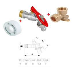 Warmer System tap Valve Lock by Padlock, padlocking tap Compression Fitting Wall Plate Elbow, 15 mm - Brass+PTFE Tape