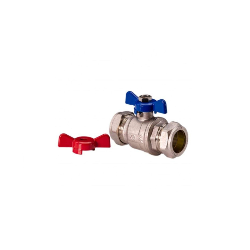 Ball Valve - 15mm Compression Red Blue Butterfly Handle