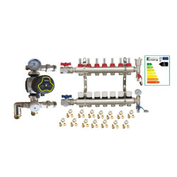 Underfloor Heating 7 Port Manifold with 'A' Rated Auto Pump GPA25-6 III and Blending Valve Set
