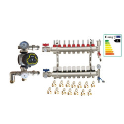 Underfloor Heating 9 Port Manifold with A Rated Auto Pump GPA25-6 III and Blending Valve Set