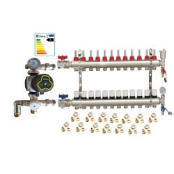 Underfloor Heating 12 Port Manifold with A Rated Auto Pump GPA25-6 III and Blending Valve Set