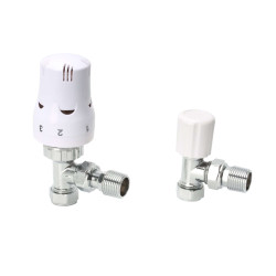 White Angle Thermostatic Radiator Valve Vertical Or Horizontal Mounting With Matching Lock shield Valve 15x1/2''