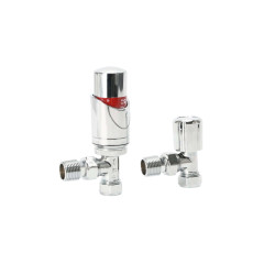 Straight Chrome Plated Thermostatic Radiator Valve Vertical Or Horizontal Mounting with Matching Lockshield Valve 15x1/2