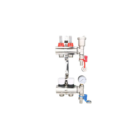 Underfloor Heating Brass Manifold 2-12 Port  with Automatic Air Vent & Pressure Gauge